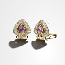 Vintage Purple Cabochon Sapphire Pavé Earrings