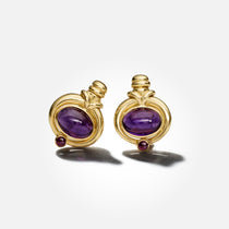 Vintage Cabochon Amethyst & Ruby Earrings