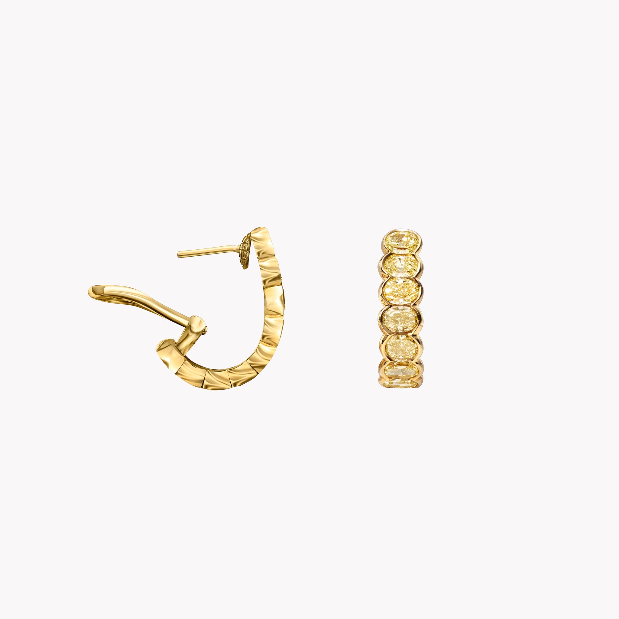 Fancy Yellow Oval Diamond Bezel-Set Semi Hoop Earrings