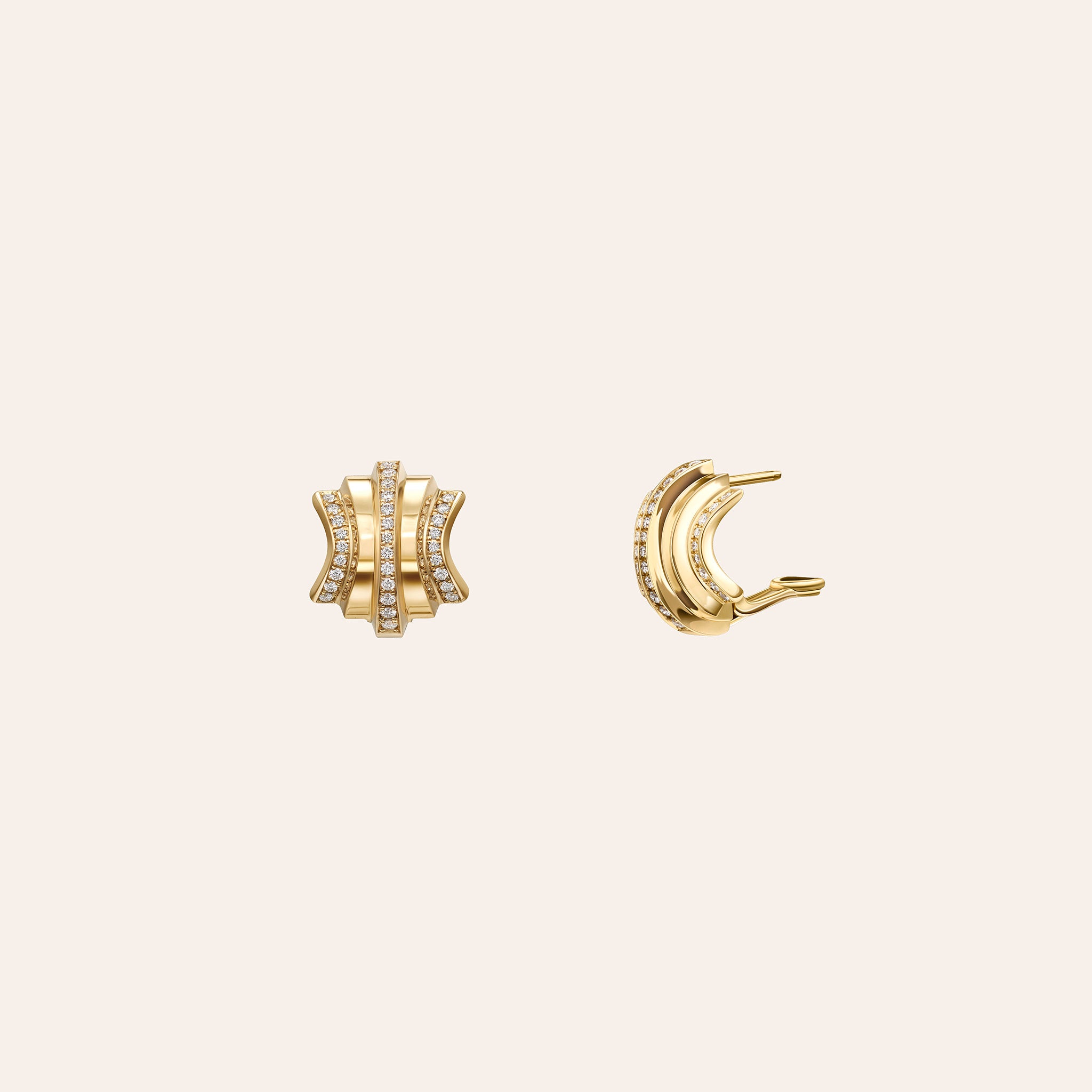 Azlee 18K yellow gold Fluid Staircase earrings with scattered pavé diamonds