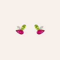 Rubellite, Peridot & Diamond Cluster Studs