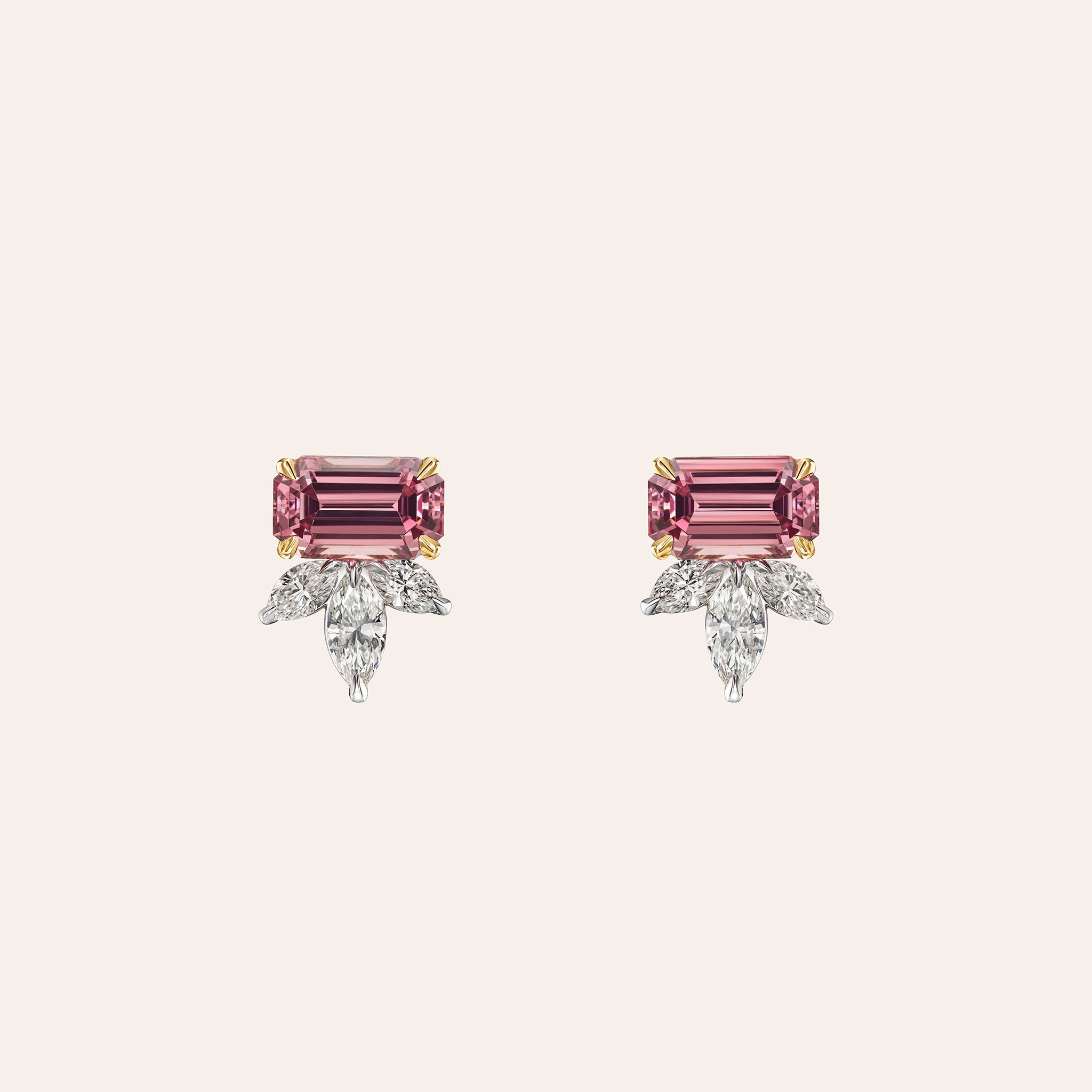 East-West Pink Garnet & Diamond Earrings