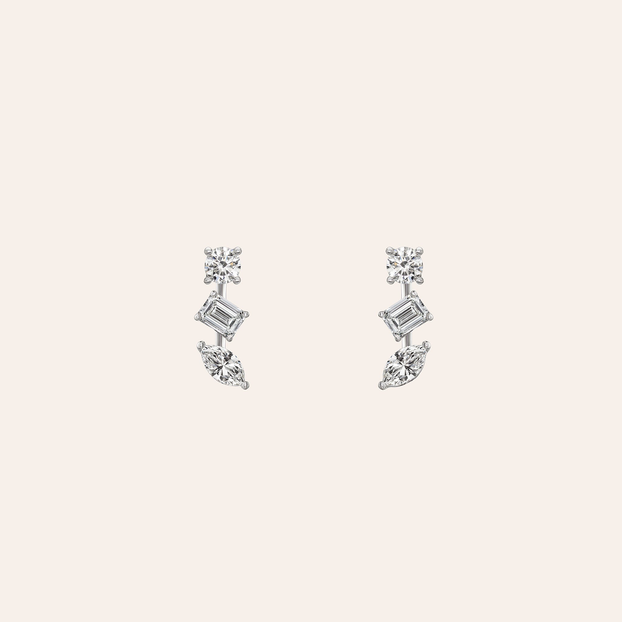 Fancy Shape Bar Studs with 1.49 carats of multi-shape diamonds in 18K white, yellow, or rose.