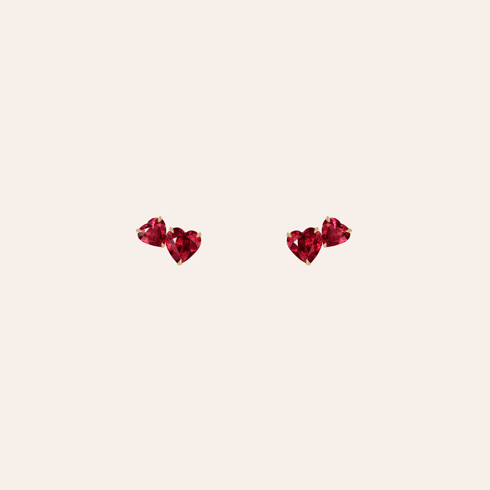 Double Heart Ruby Stud Earrings