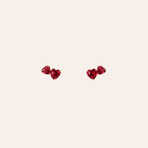Double Heart Ruby Stud Earrings