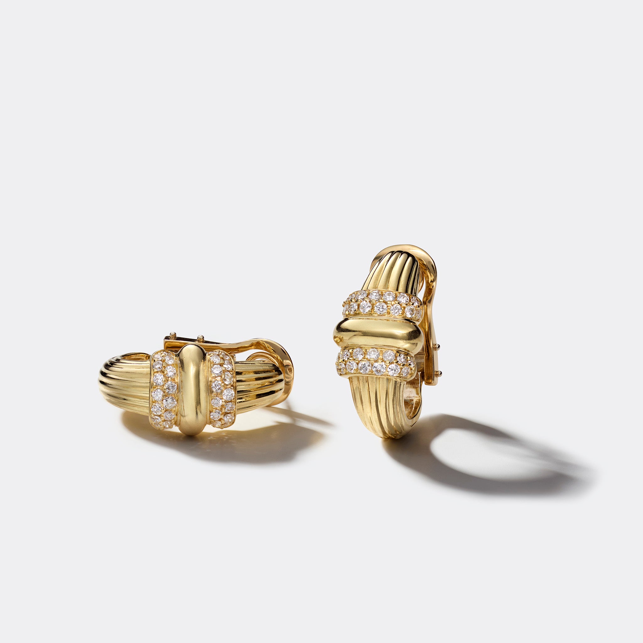 Mid-Century Pavé Diamond Ribbed Earrings