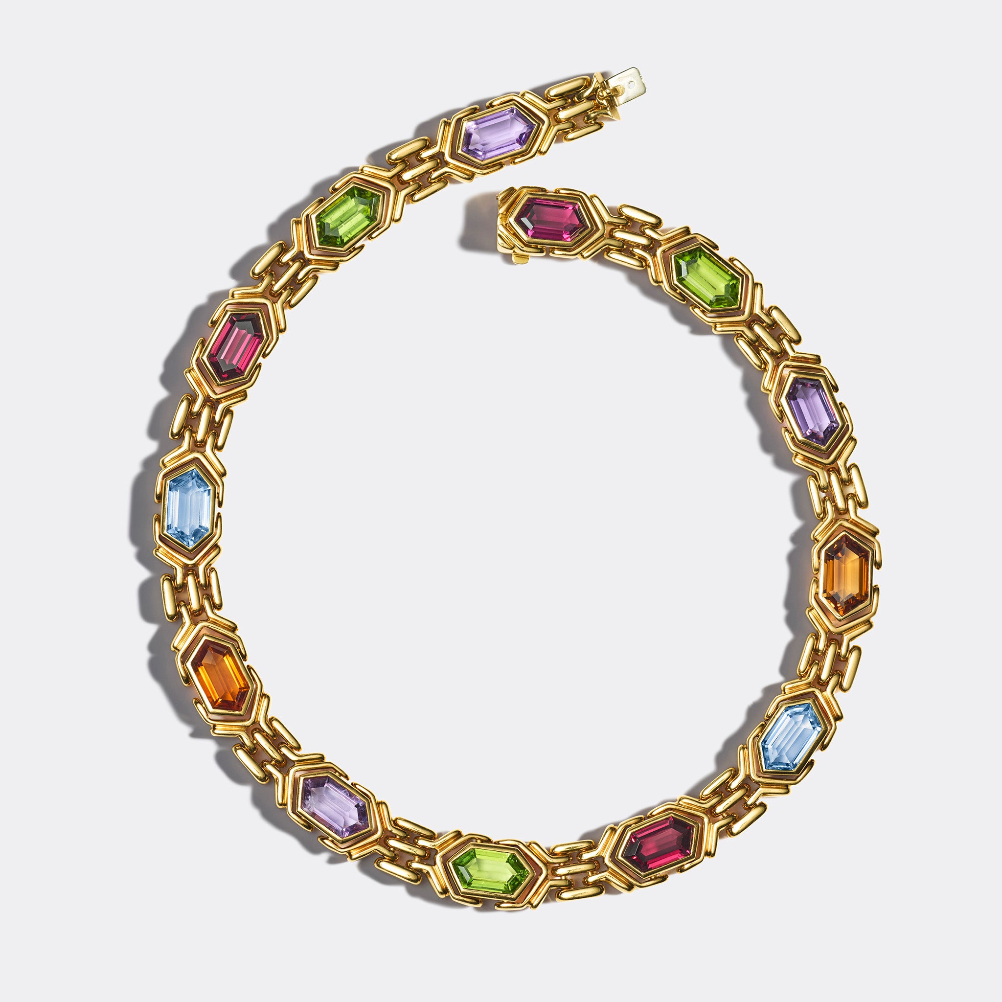 1980s Sheffield Capri Gemstone Hexagon Necklace