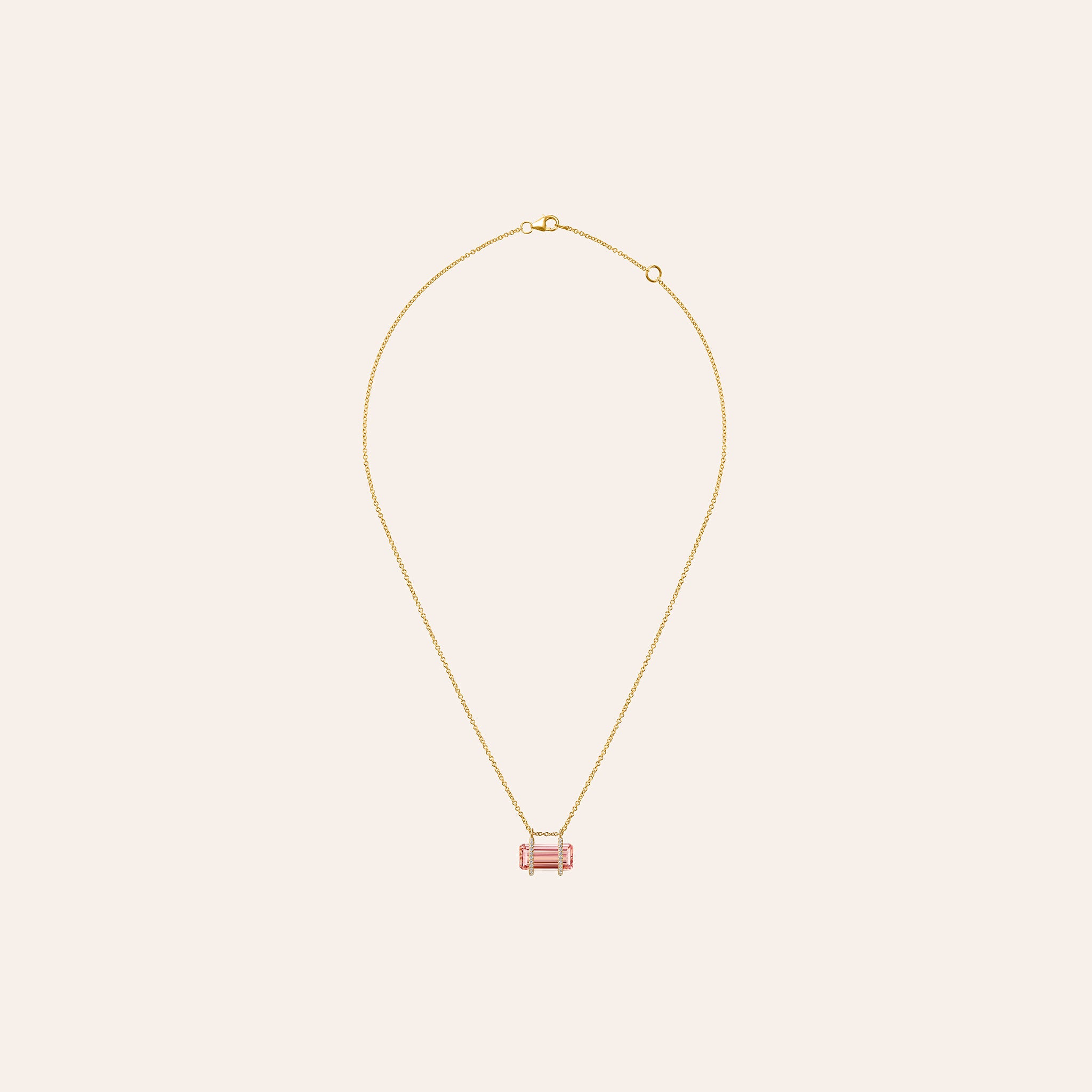 East-West Pink Topaz & Diamond Pendant Necklace