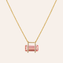East-West Pink Topaz & Diamond Pendant Necklace