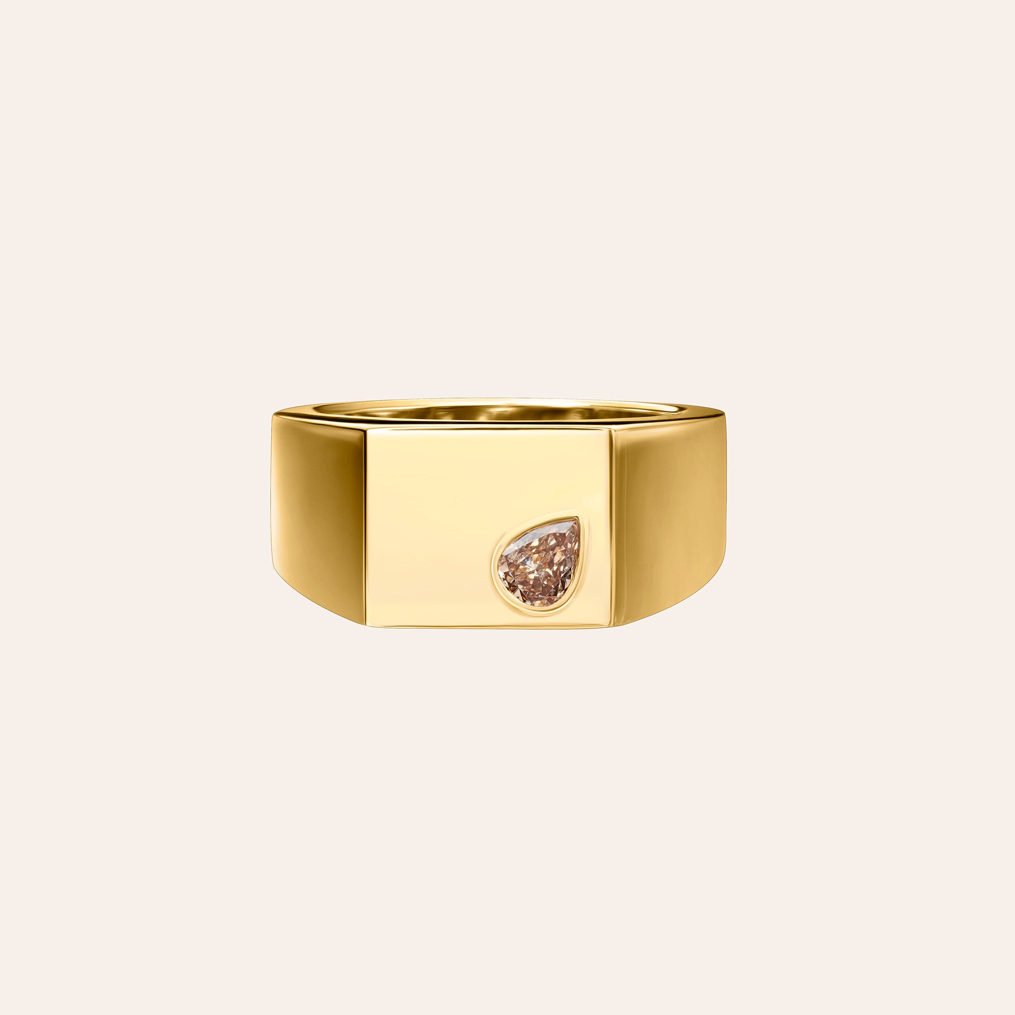 The Dane Pear Shape Brown Diamond Signet Pinky Ring