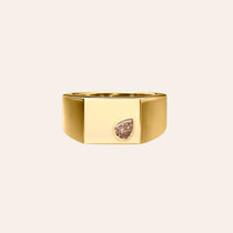 The Dane Pear Shape Brown Diamond Signet Pinky Ring