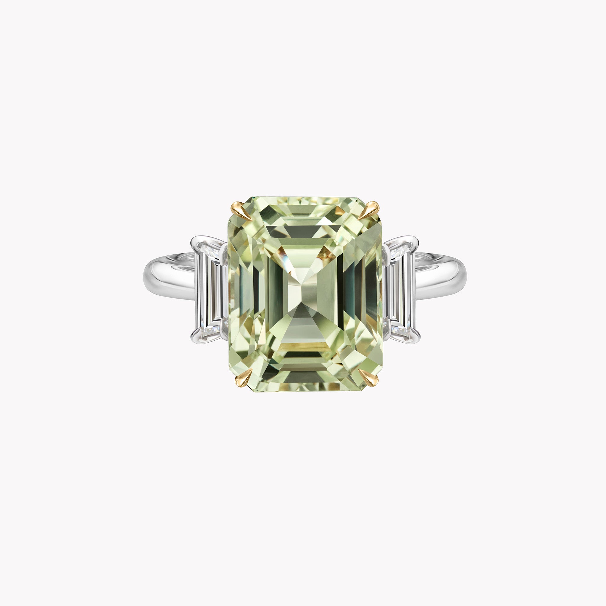 Aster Emerald-Cut Green Sapphire Ring with Diamond Trapezoids