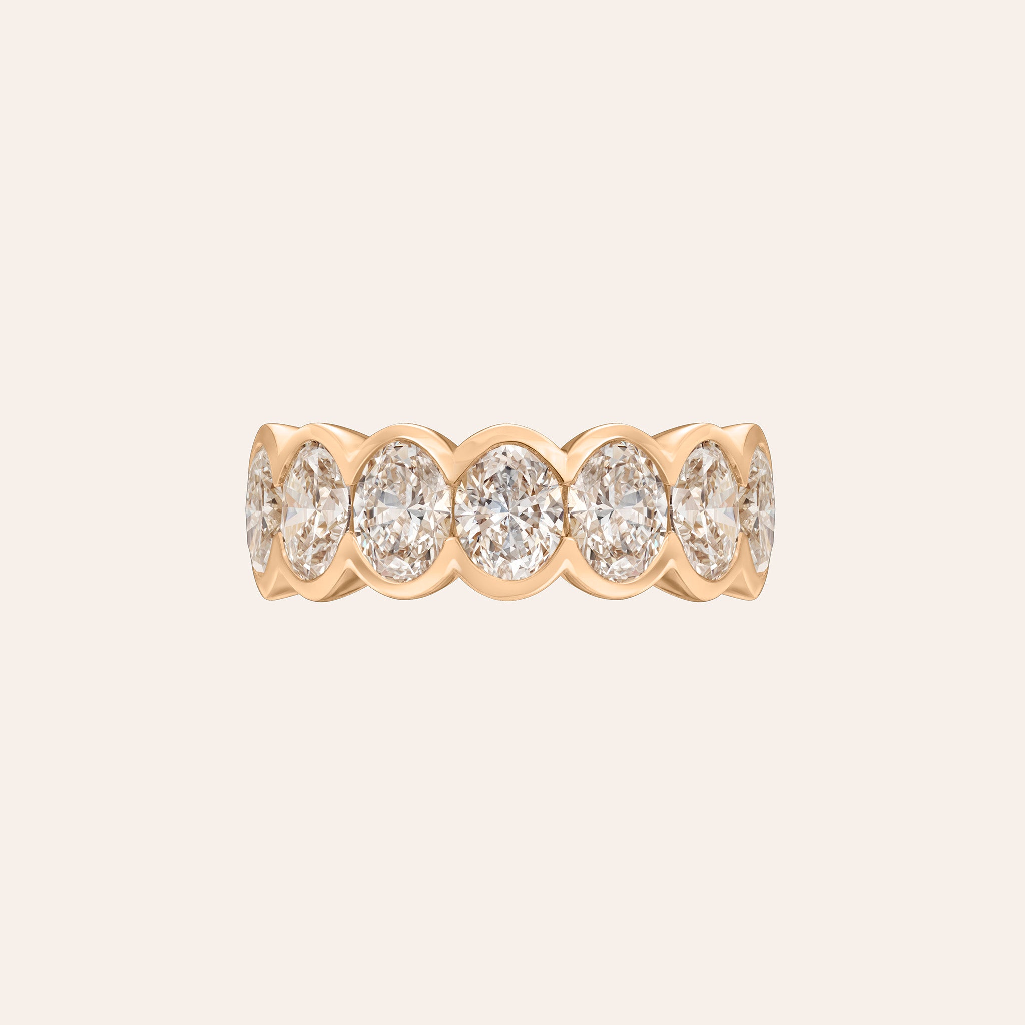 Large Alexa Oval Half Band in 18K rose gold with 3.60 carats of bezel-set oval diamonds