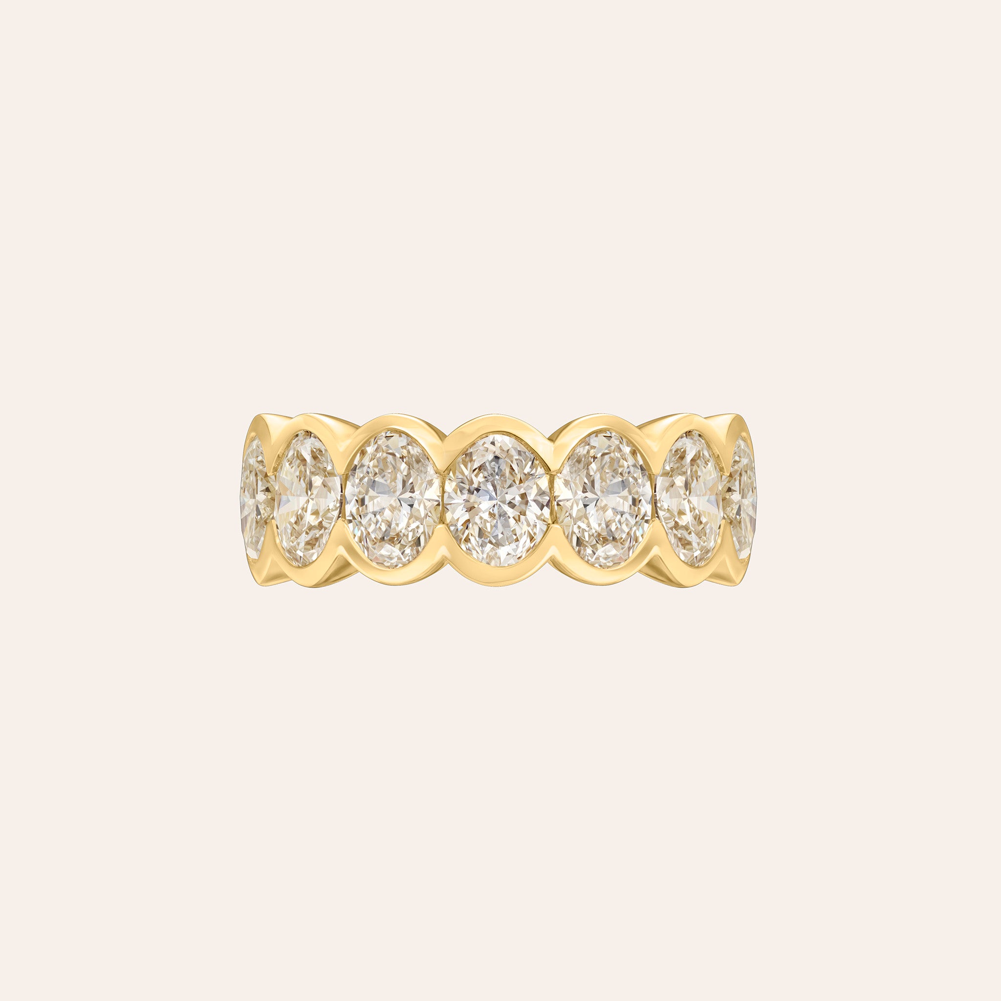 Large Alexa Oval Half Band in 18K yellow gold with 3.60 carats of bezel-set oval diamonds
