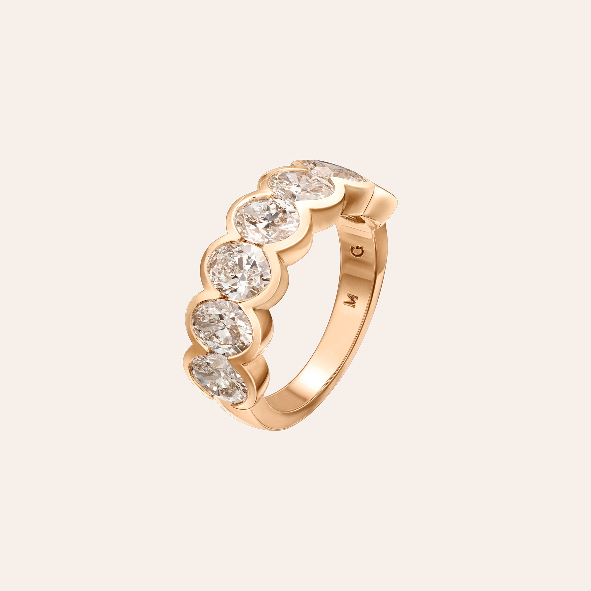 Large Alexa Oval Half Band in 18K rose gold with 3.60 carats of bezel-set oval diamonds
