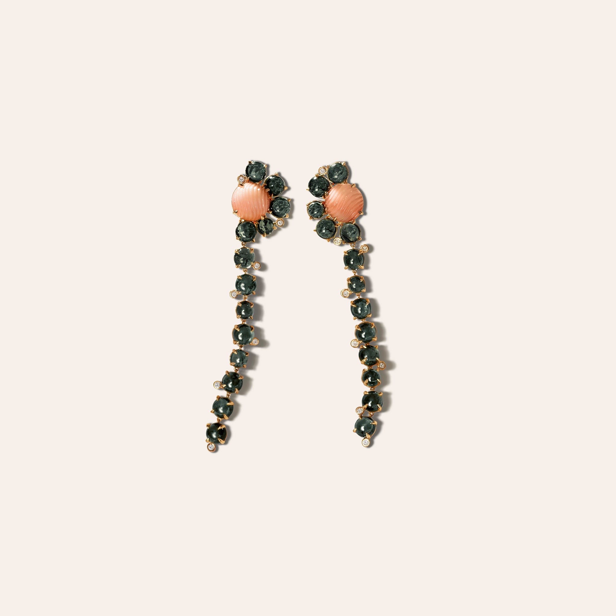 Green Tourmaline & Coral Drop Earrings