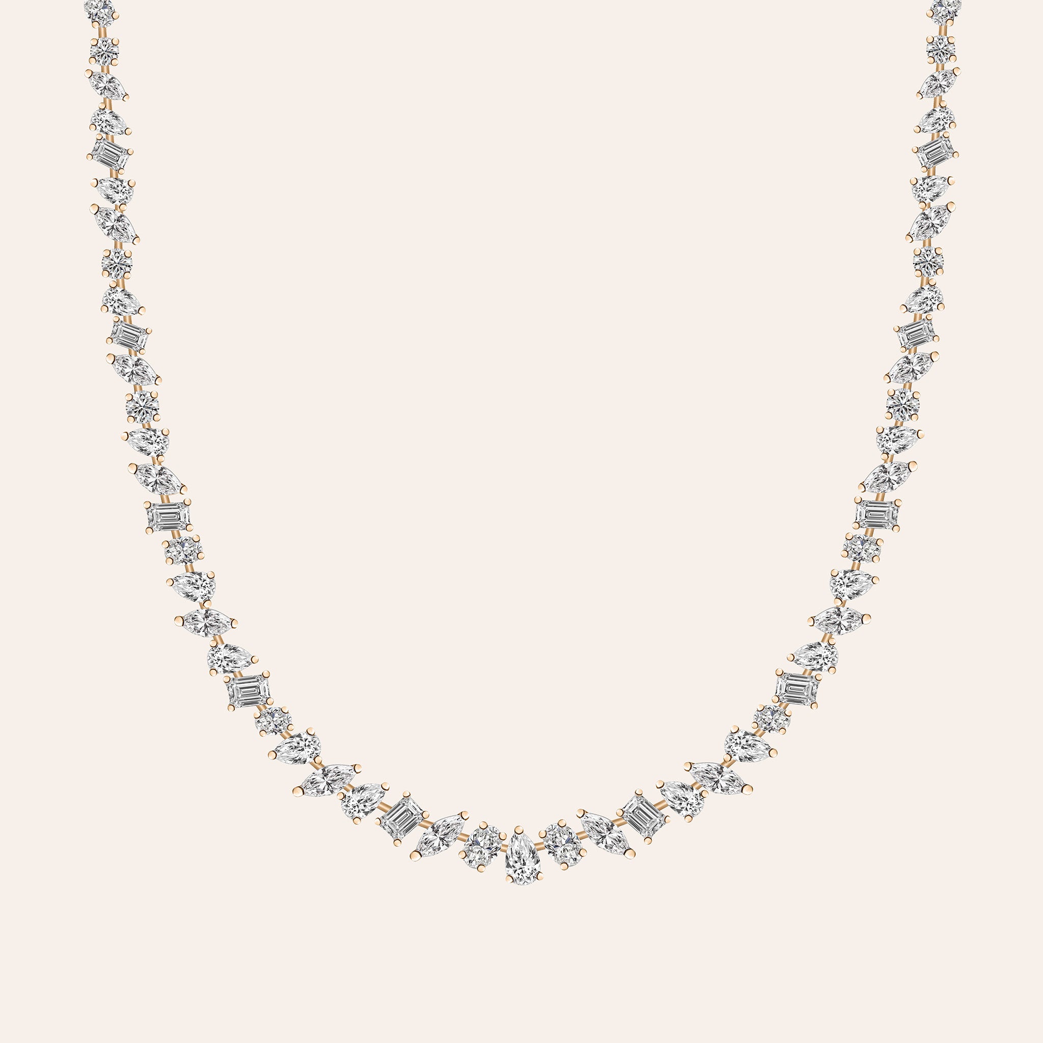 Medium Multi-Shape Diamond Necklace in 18K white, yellow, or rose gold featuring 15.36 carats of round, pear, marquise, and baguette-cut diamonds.
