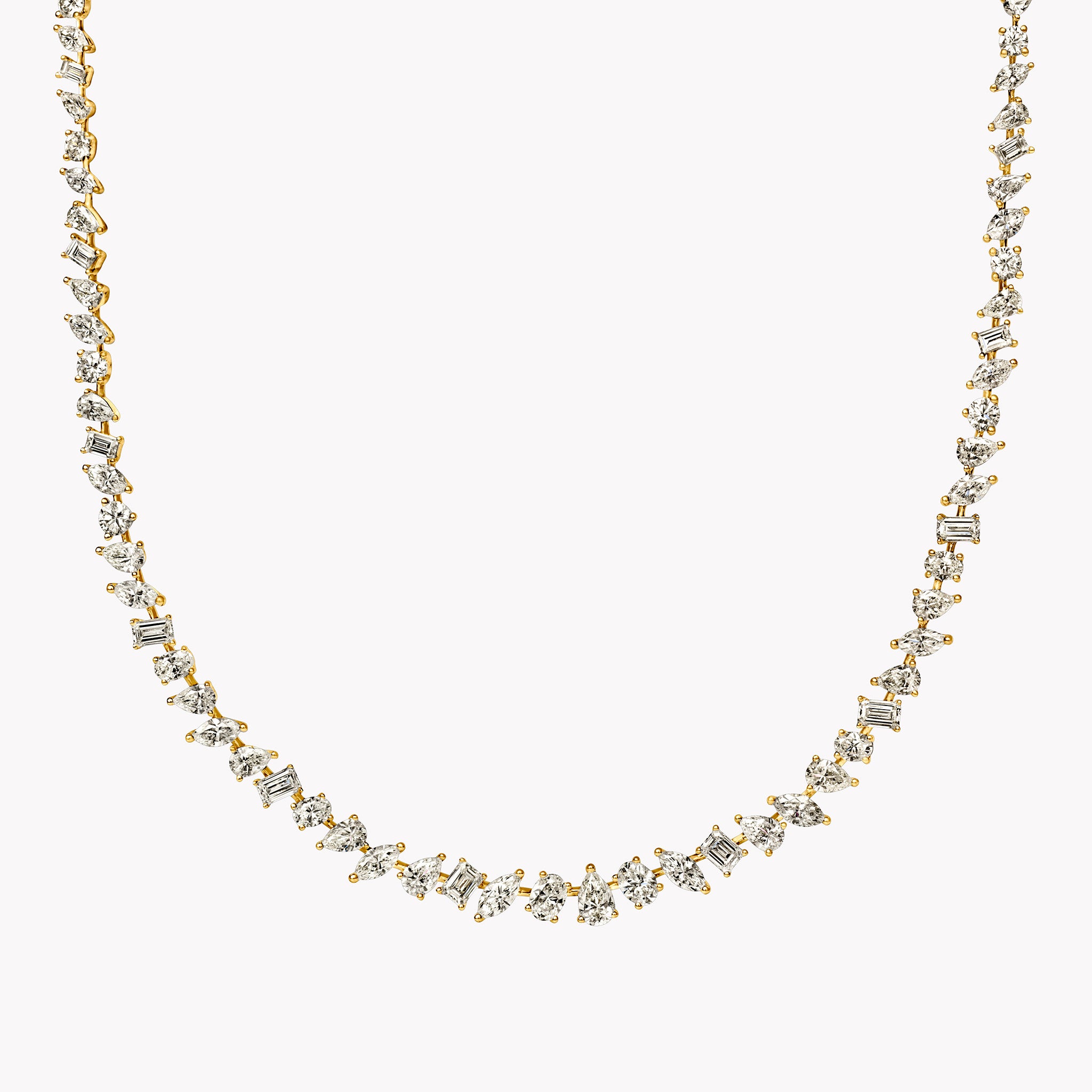 Medium Multi-Shape Diamond Necklace in 18K white, yellow, or rose gold featuring 15.36 carats of round, pear, marquise, and baguette-cut diamonds.
