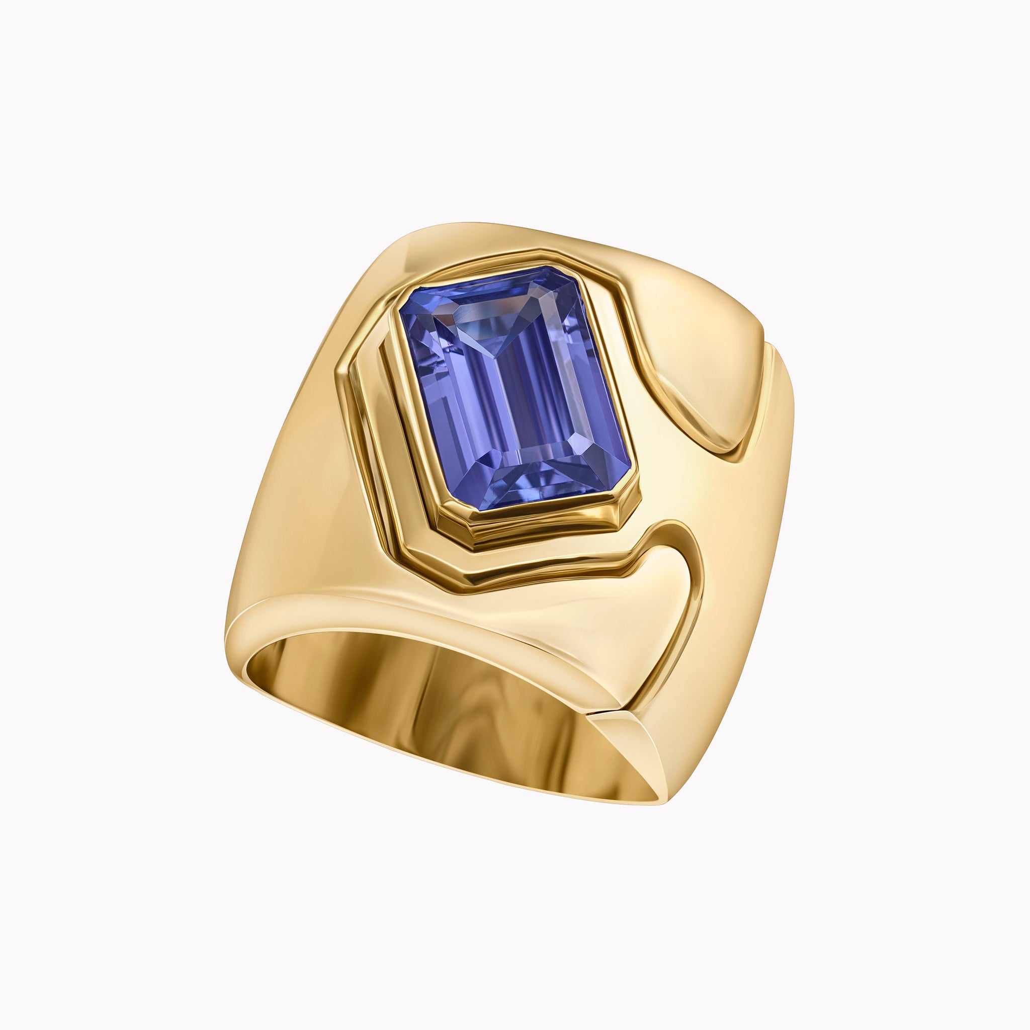 Emerald Cut Tanzanite Impetus Interlocking Puzzle Ring