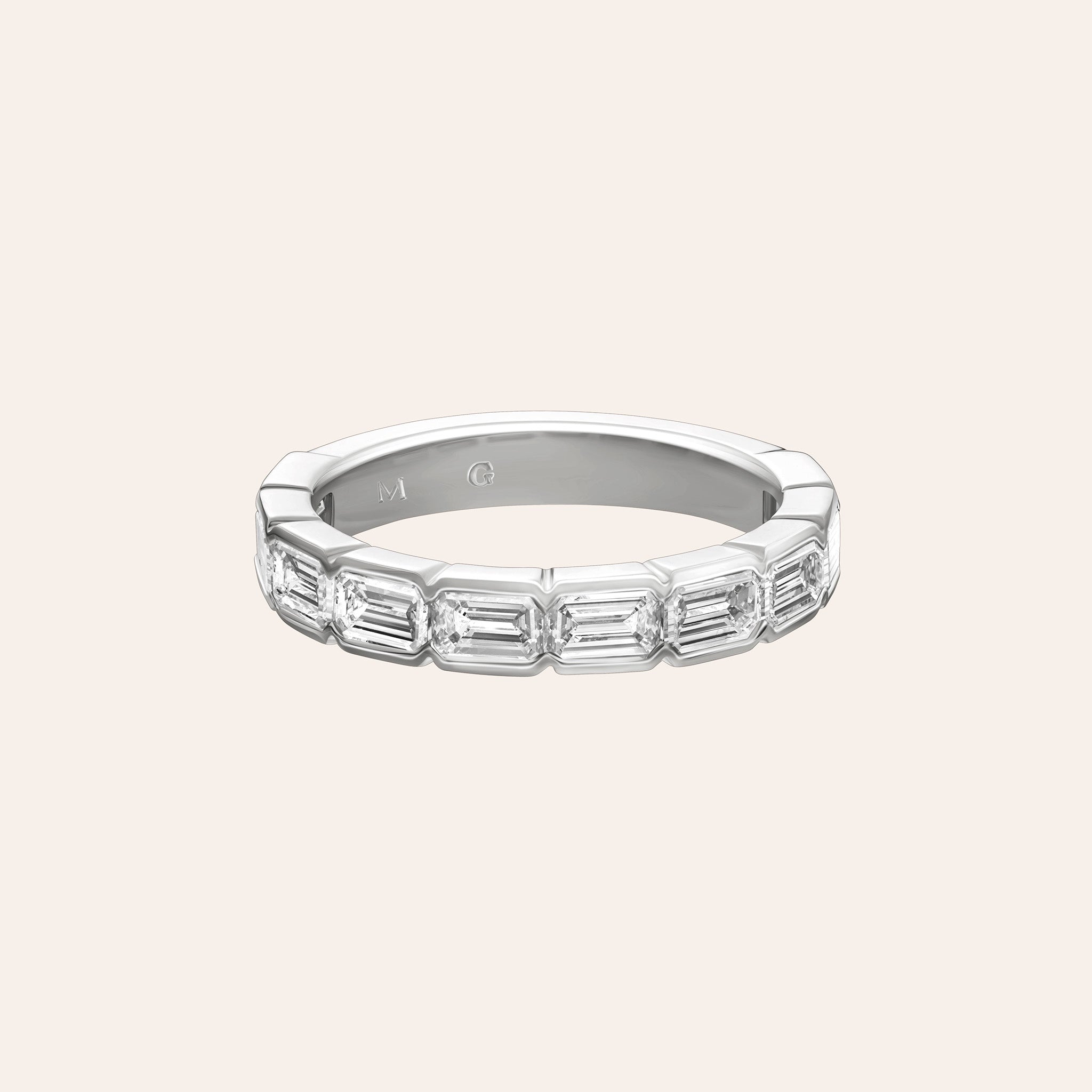 1.30 carats of east-west set emerald cut diamonds in 18K white, yellow and rose gold.