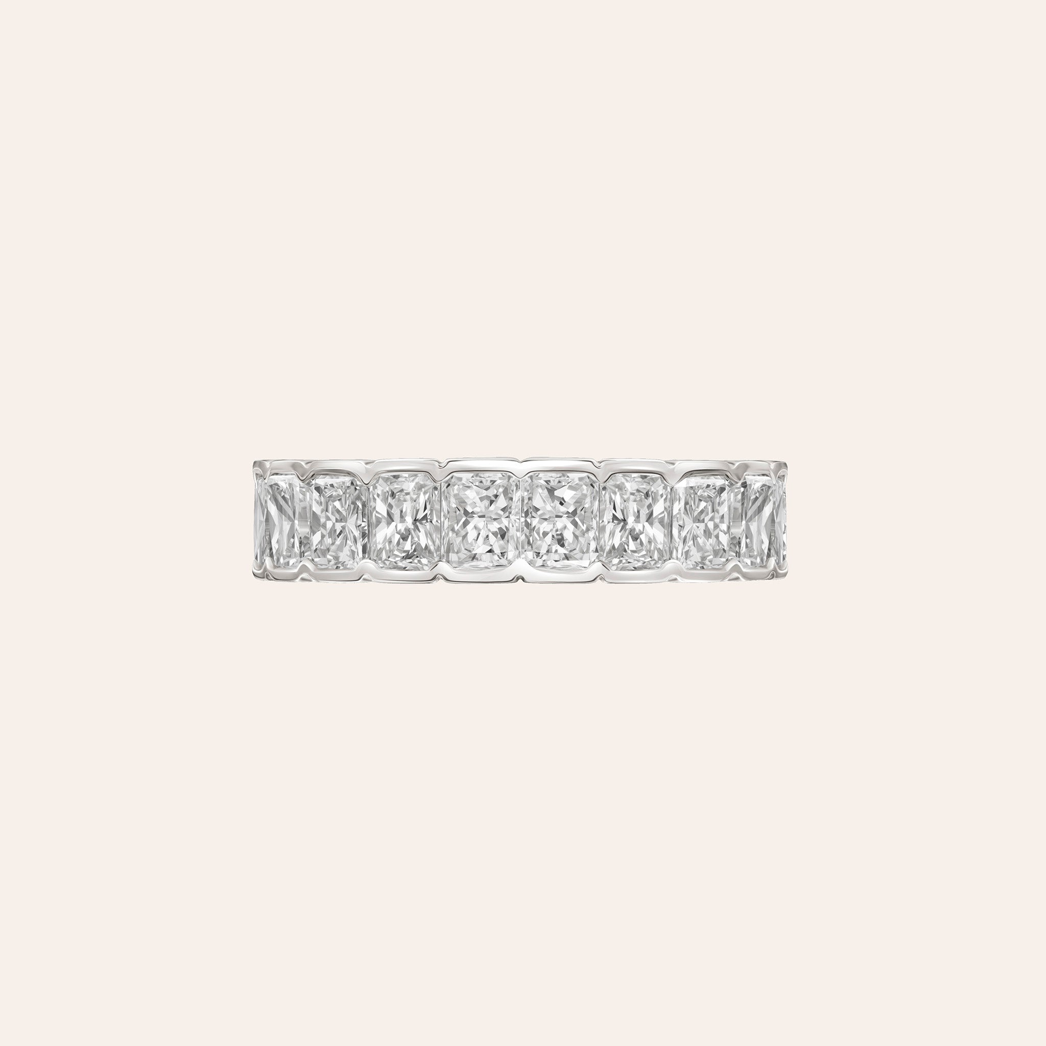 Alexa Radiant Half Band in 18K white gold with 2.00 carats of bezel-set radiant cut diamonds