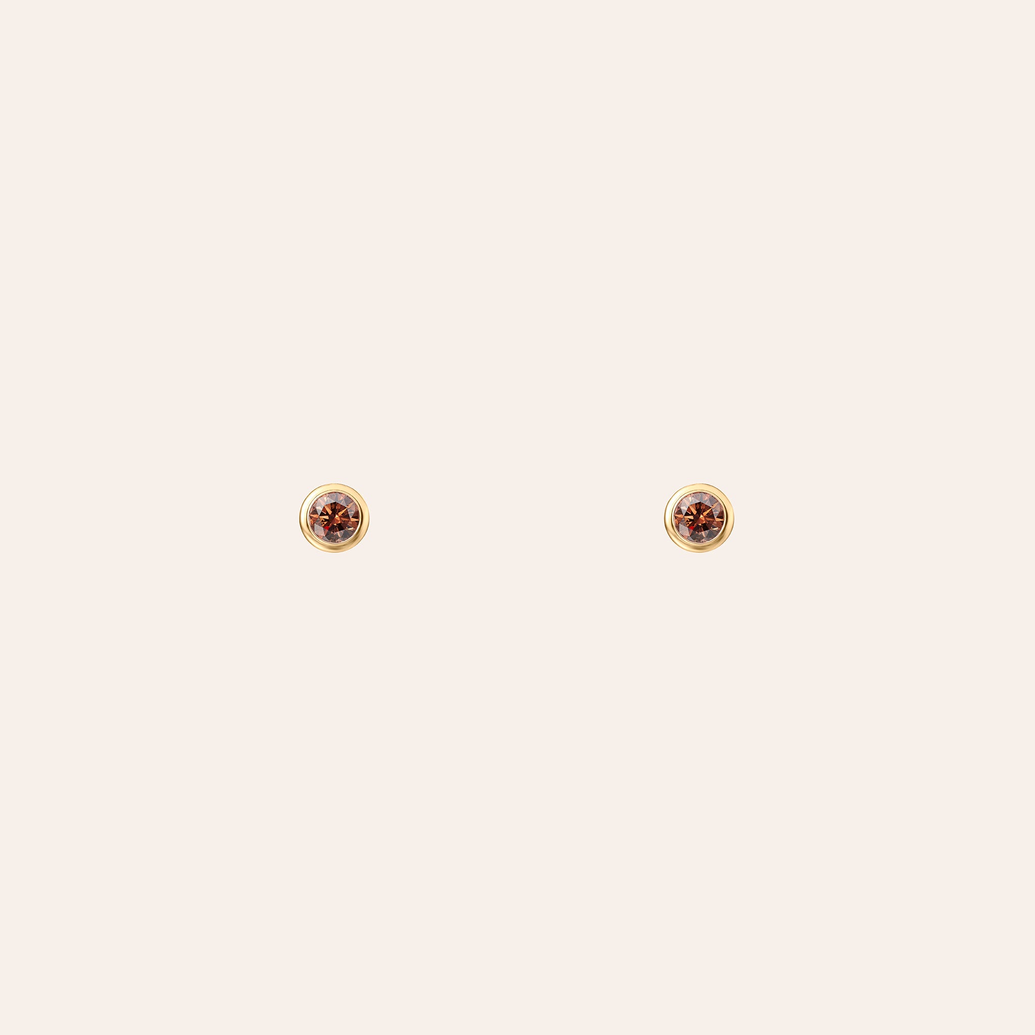 18K rose gold bezel-set cognac diamond stud earrings, 2.52 total carats