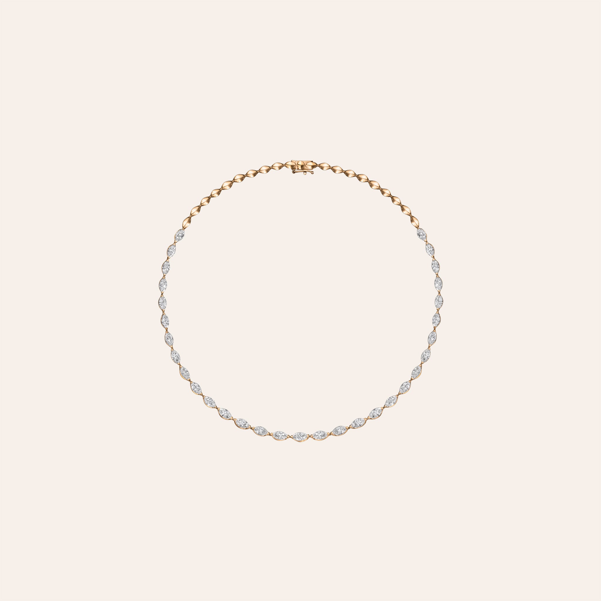 Full Elle diamond necklace in 18K Rose gold, marquise-cut diamonds set east-west with 13.34 total carats