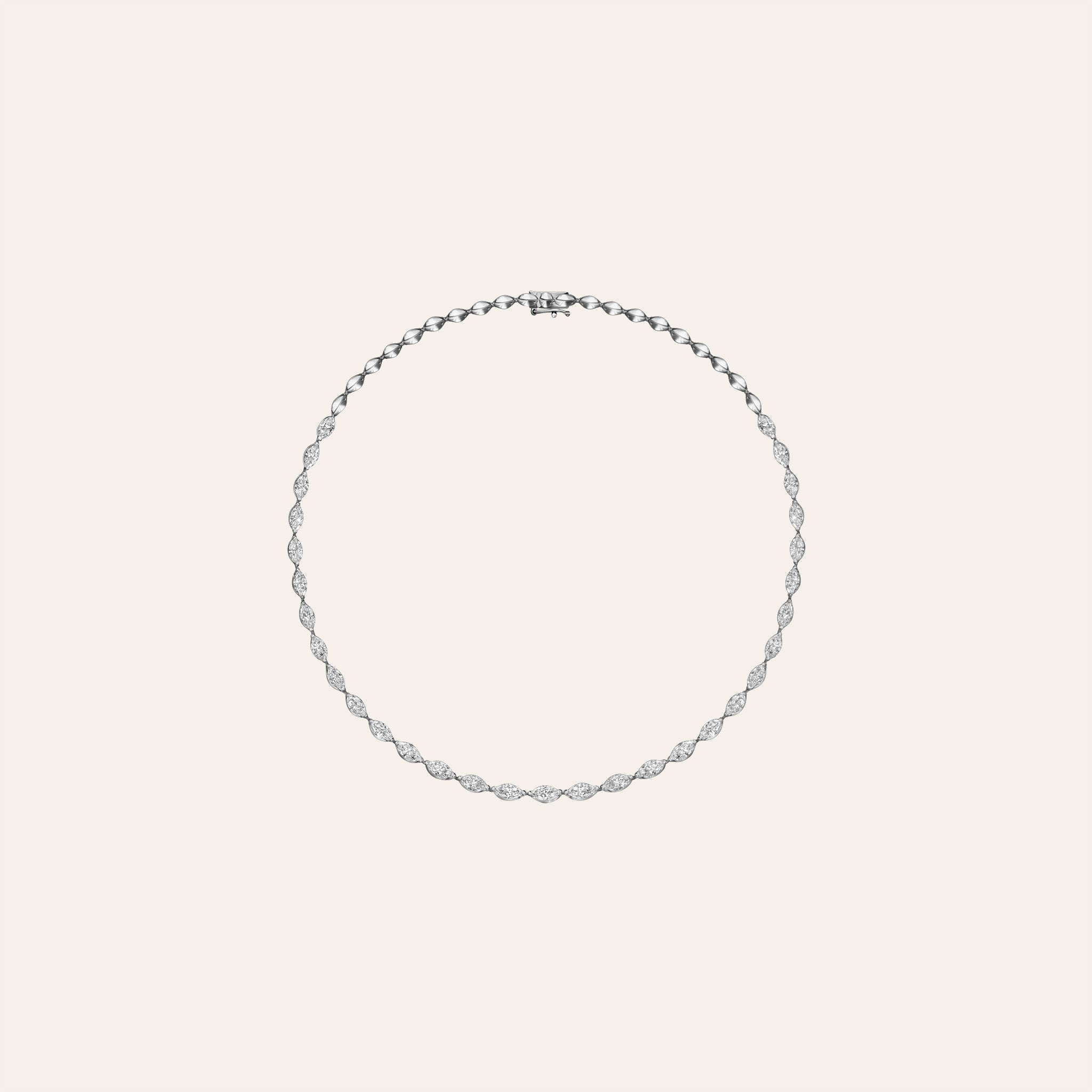 Full Elle diamond necklace in 18K white gold, marquise-cut diamonds set east-west with 13.34 total carats