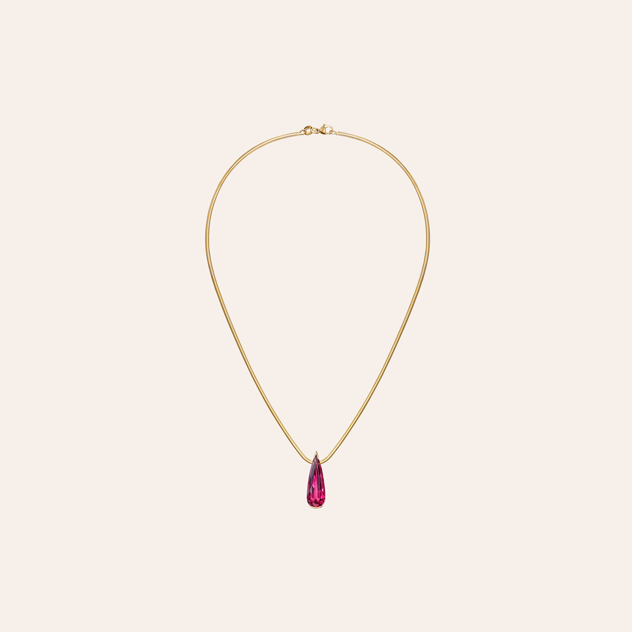 18K yellow gold Muse Rubellite necklace with an 11.30 carat pear-cut rubellite pendant on a boa snake chain