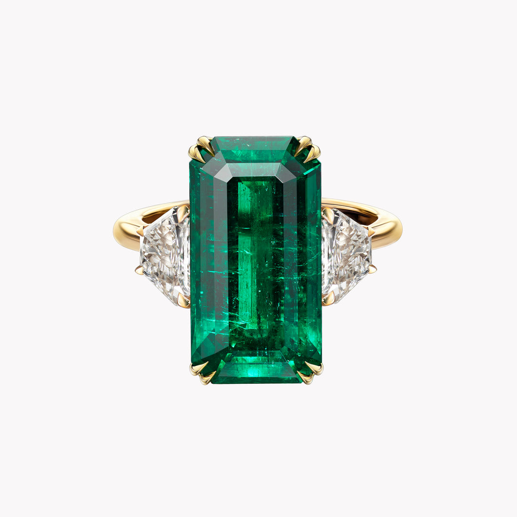 Elongated Emerald & Diamond Ring