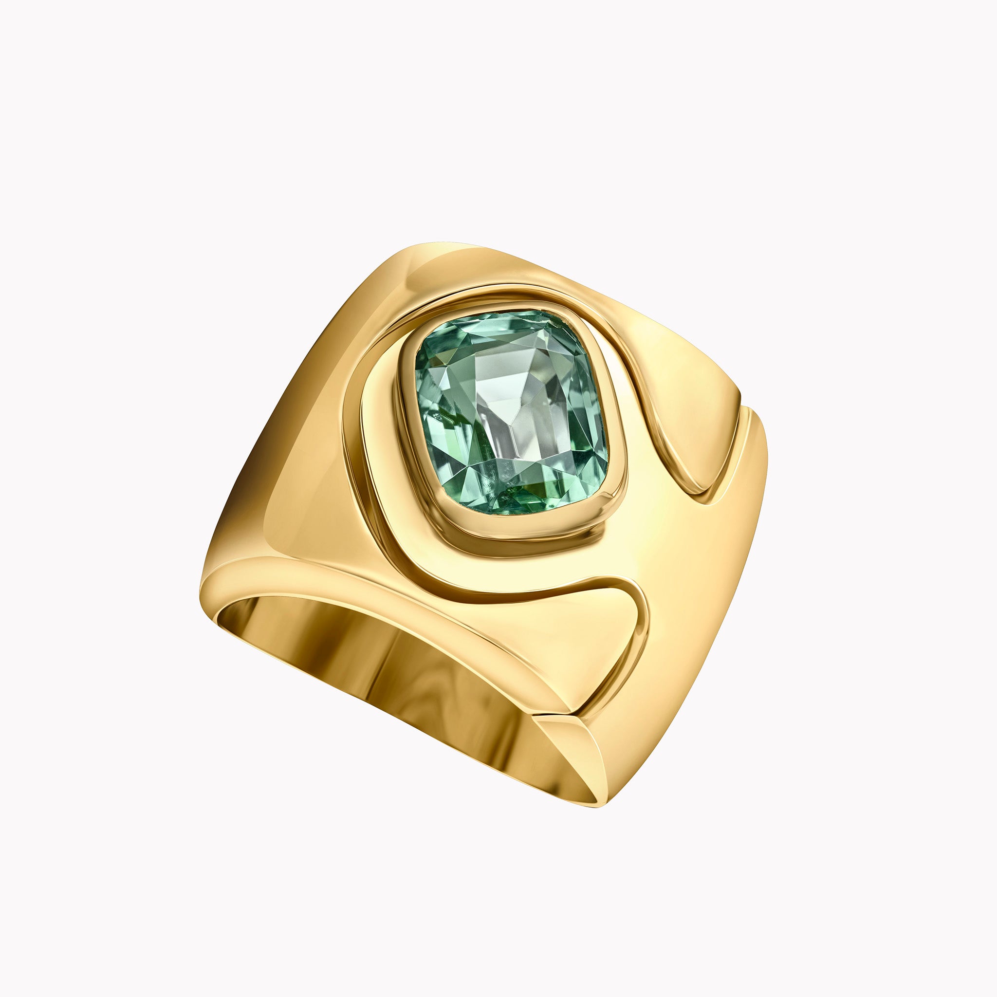 Cushion Cut Tourmaline Impetus Interlocking Puzzle Ring