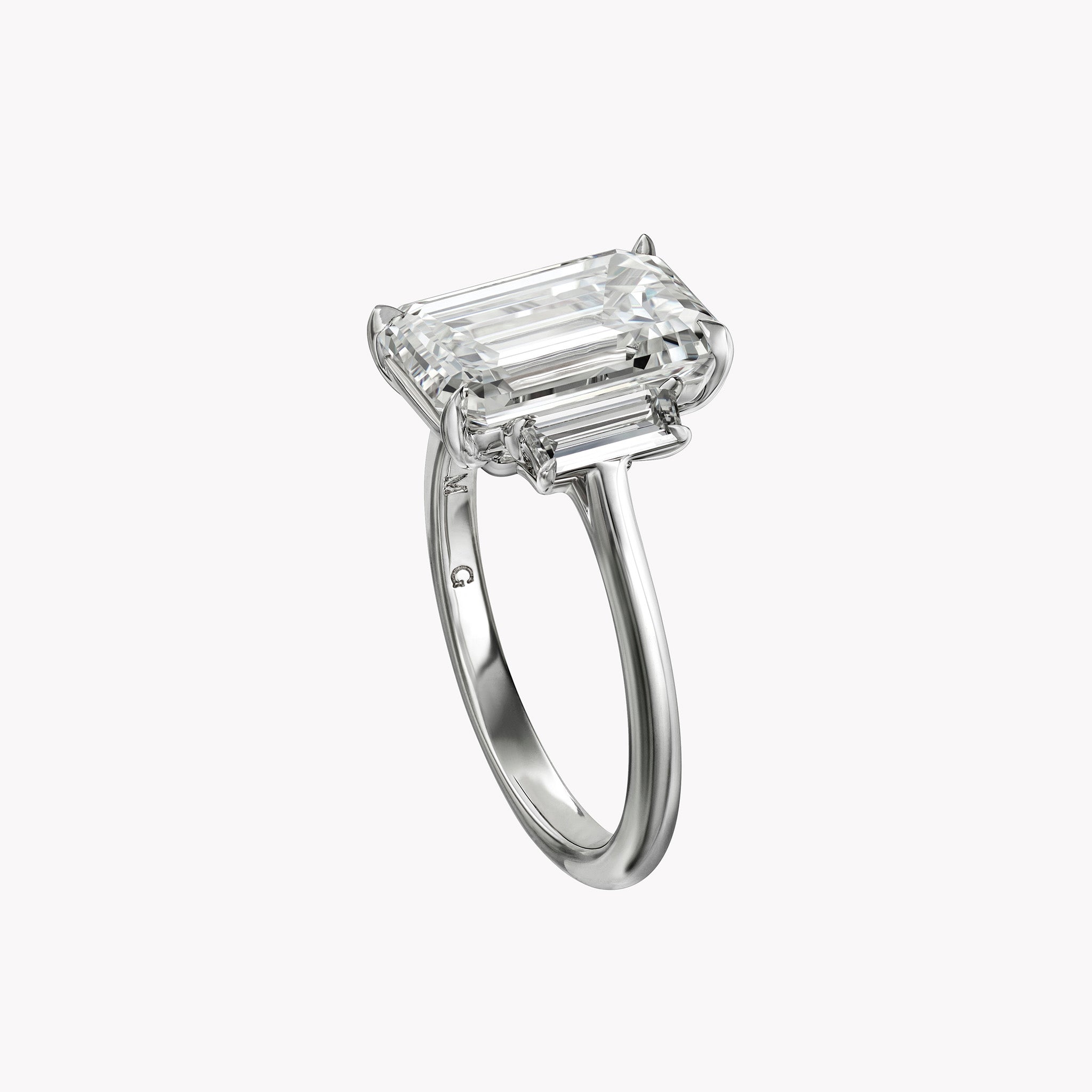 Solitaire Knife Edge Emerald Cut diamond Engagement Ring In 18K Yellow Gold  | Fascinating Diamonds