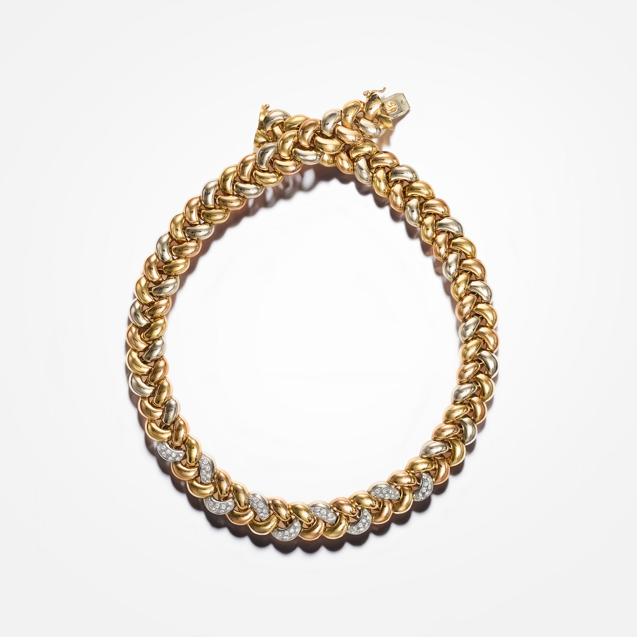 Vintage 1990s Poiray Tresse Tri-Color Diamond Necklace