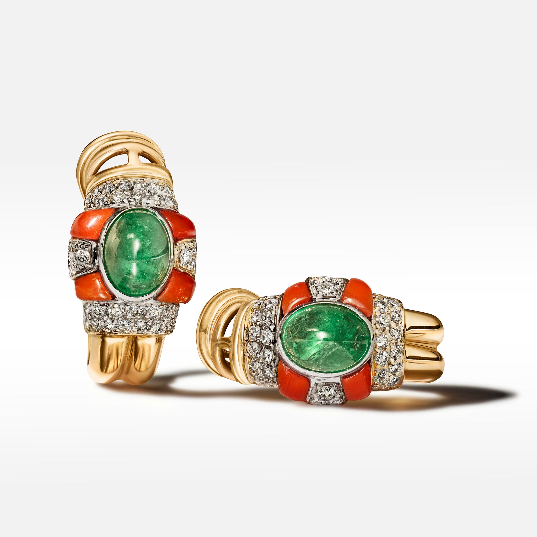 Vintage Emerald & Coral Hoop