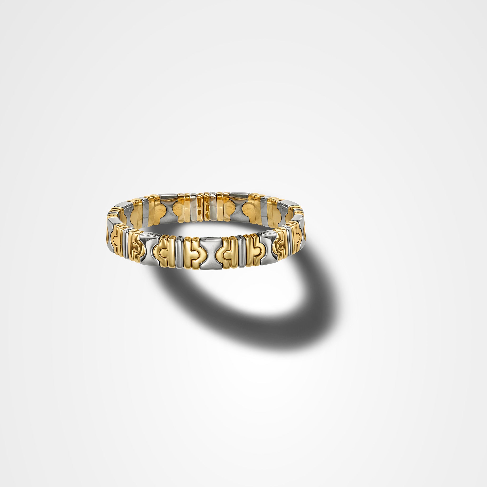 Vintage Bvlgari Parentesi two-tone cuff bracelet in 18K yellow gold and stainless steel