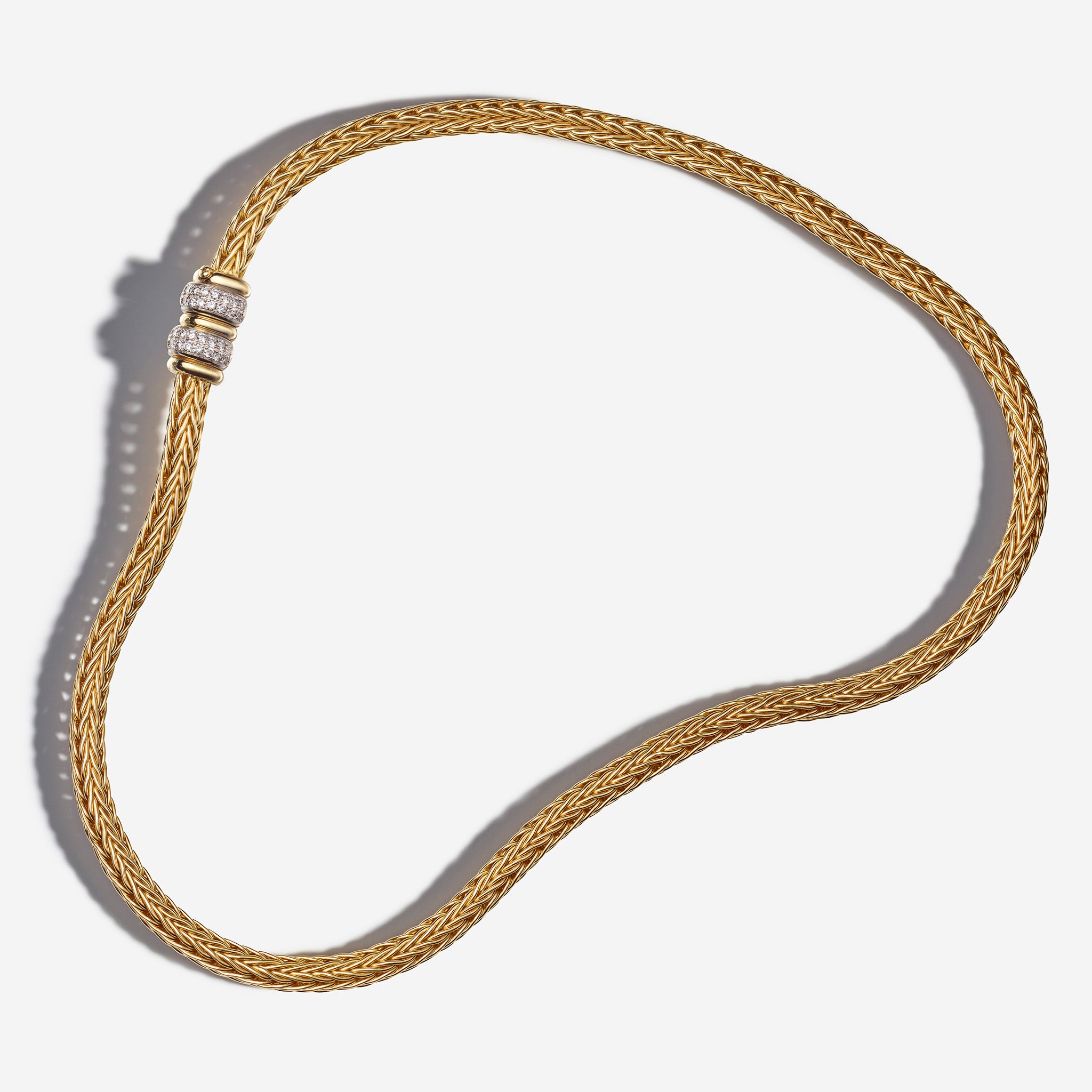 1990's La Pepita Wheat Chain Necklace with Diamonds