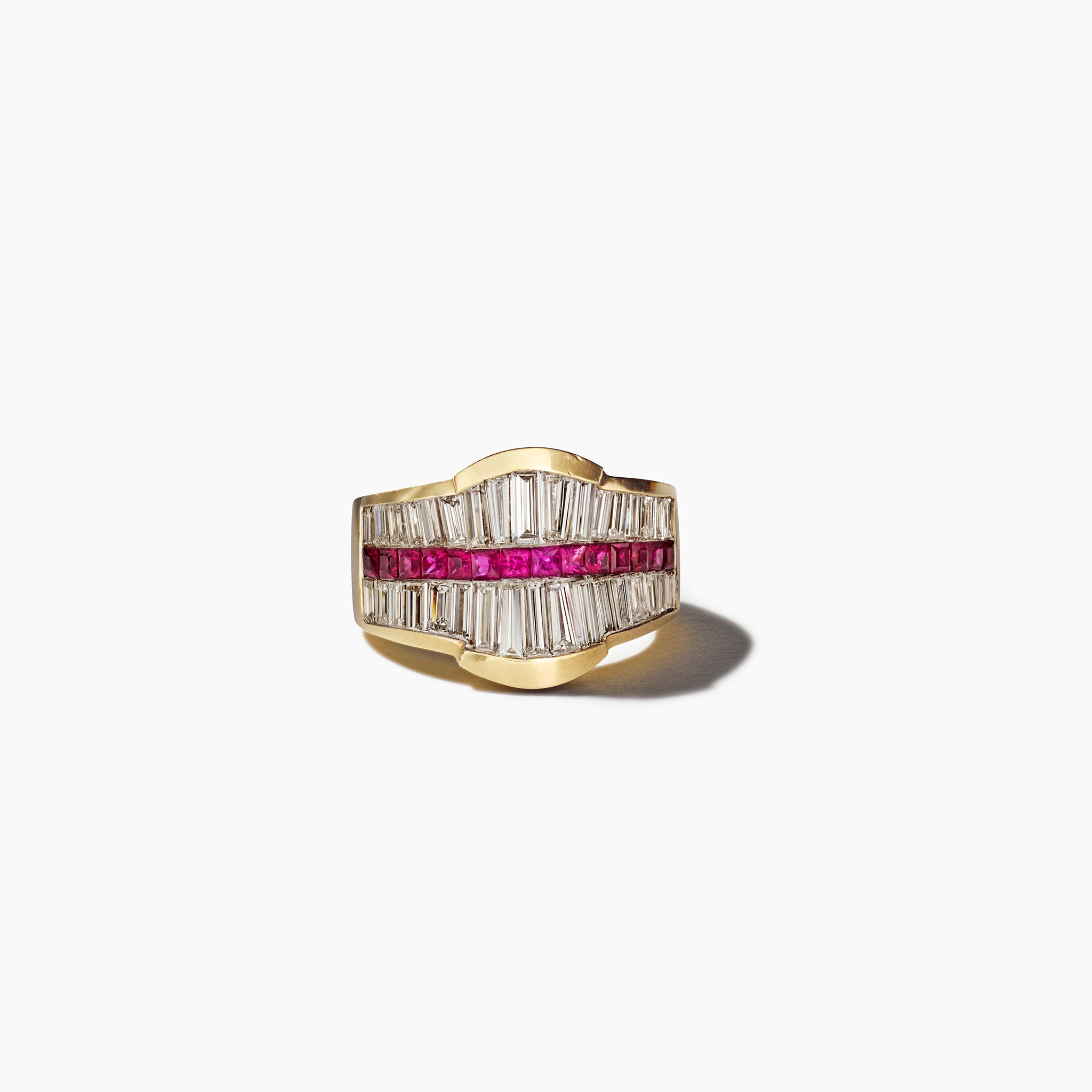 Baguette Diamond & Carre Ruby Ring