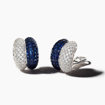 Vintage White Gold Pave Round Diamond and Carre Cut Sapphire Earrings