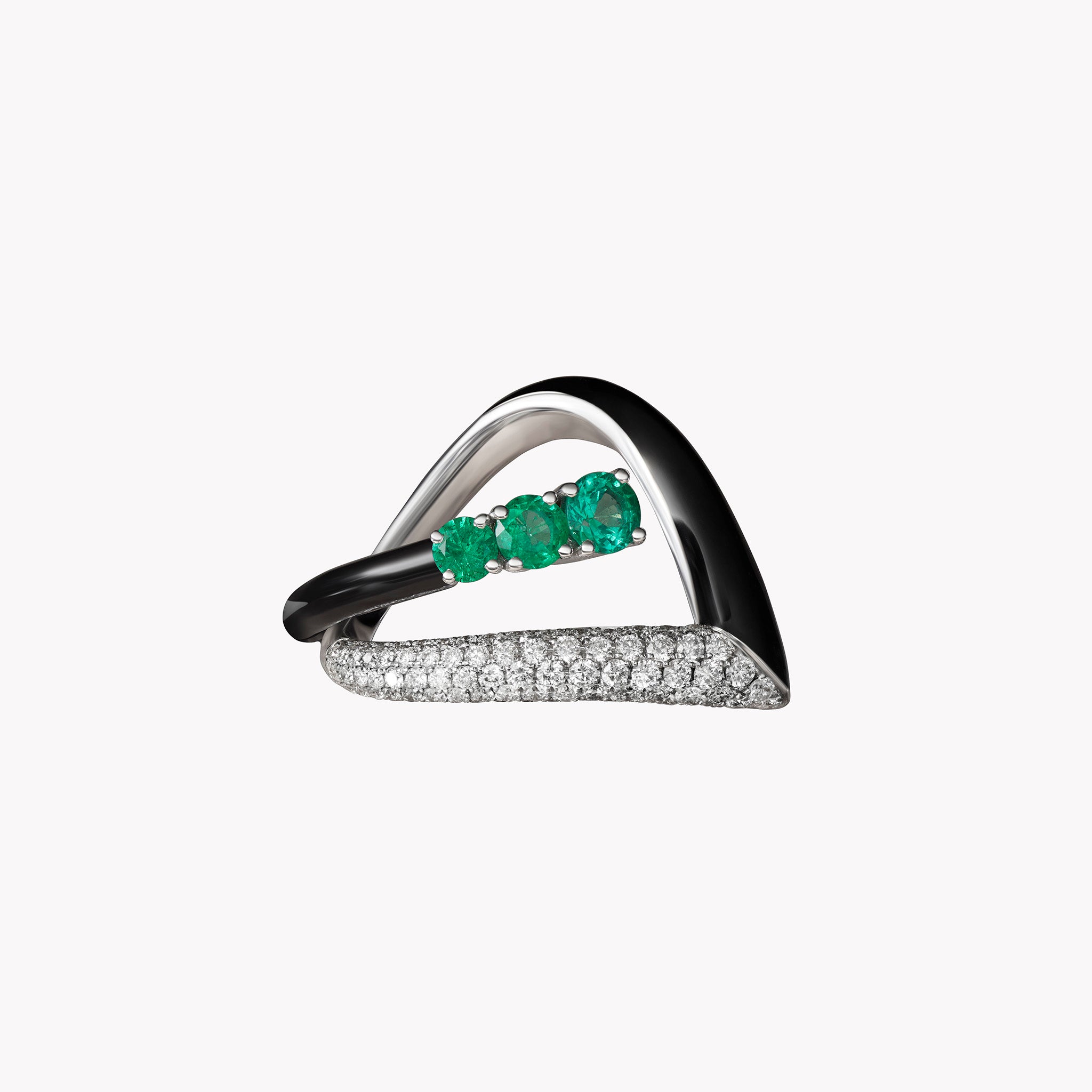 Oui Emerald and Diamond Black Enamel Ring