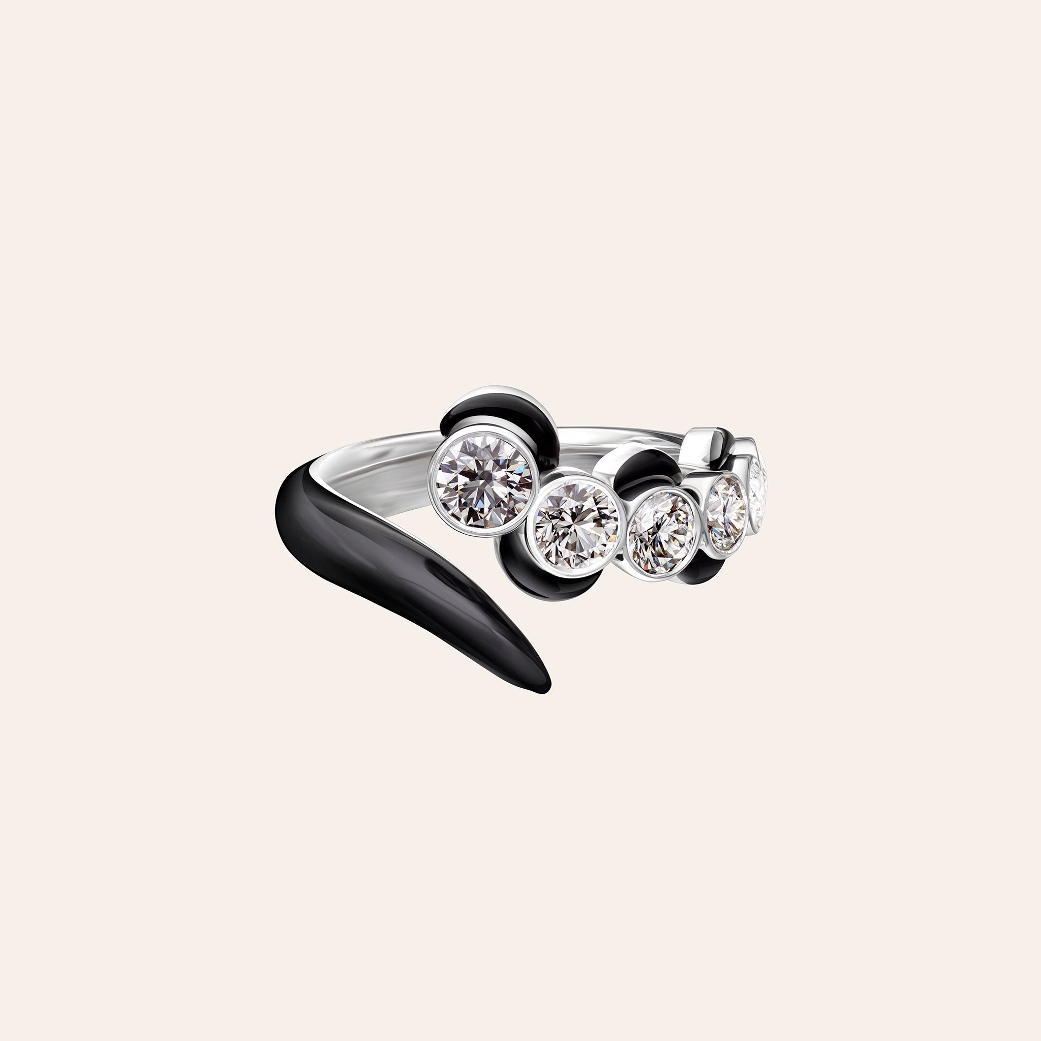 Oui Open Ring with Black Enamel