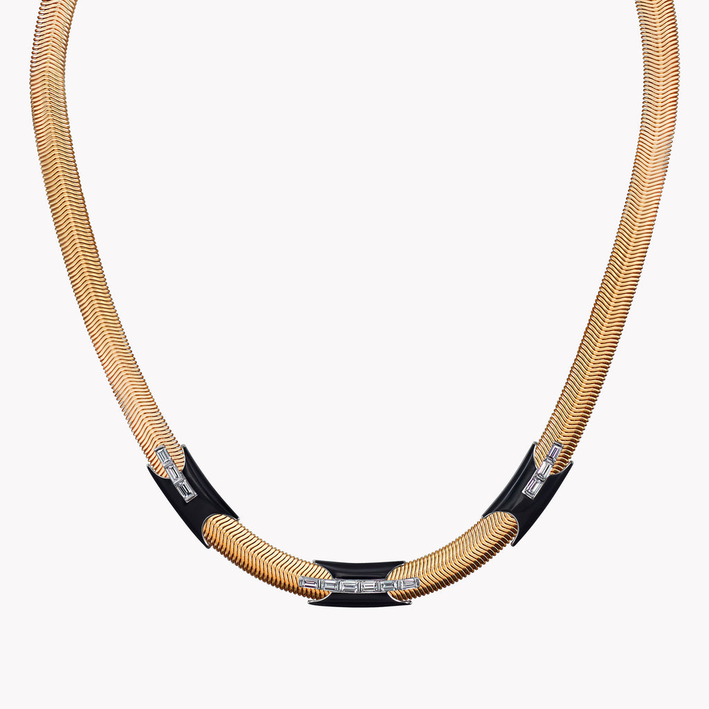 Nikos Koulis Oui Short Black Cord Necklace with Diamonds and Black Enamel, WG, Women's, Necklaces Diamond Necklaces