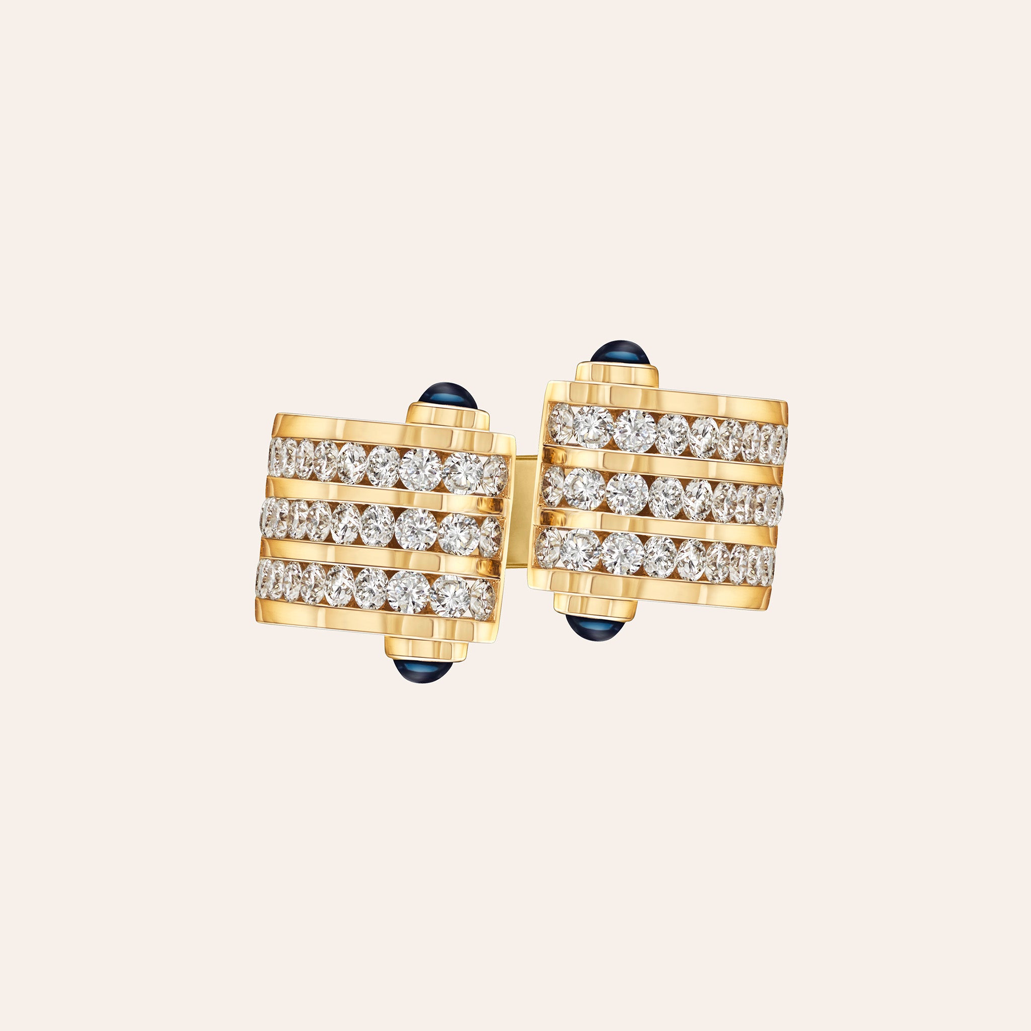 Magna Cuff Ring with Round Diamonds and Blue Sapphires