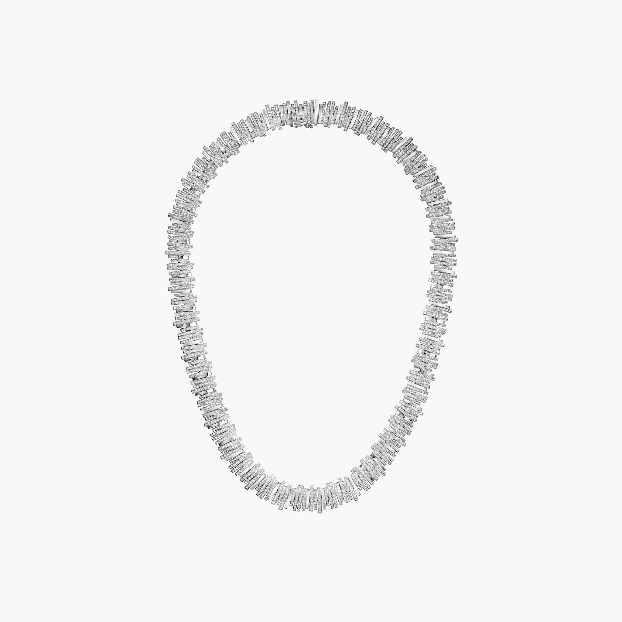 Half Pavé Stacker Diamond Tennis Necklace