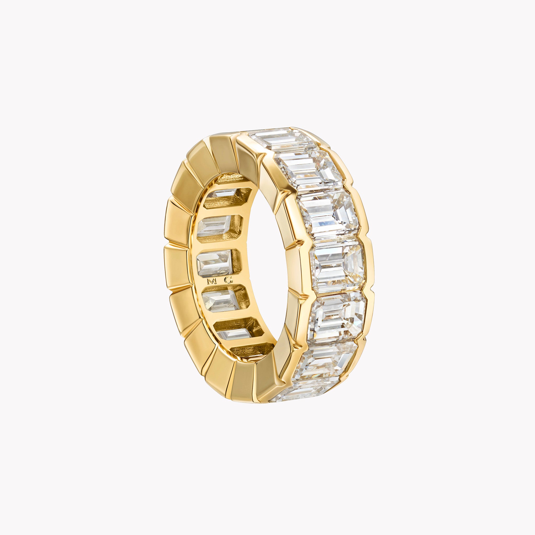 18K yellow gold eternity band set with sixteen GIA emerald-cut diamonds totaling 11.80ct, Alexa design, size 5.75.