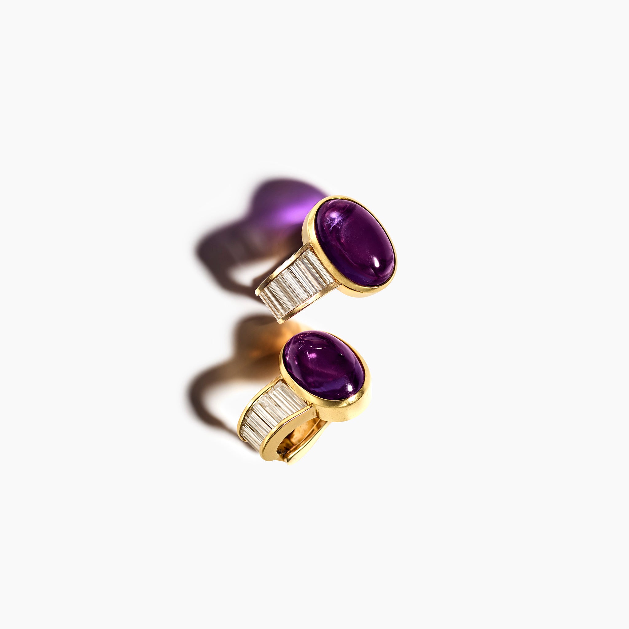 Vintage Bvlgari Amethyst Cabochon & Diamond Earrings