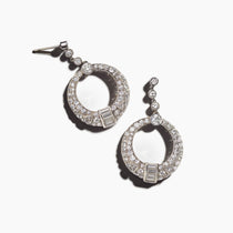 Vintage Platinum Mixed-Cut Diamond Circle Drop Earrings