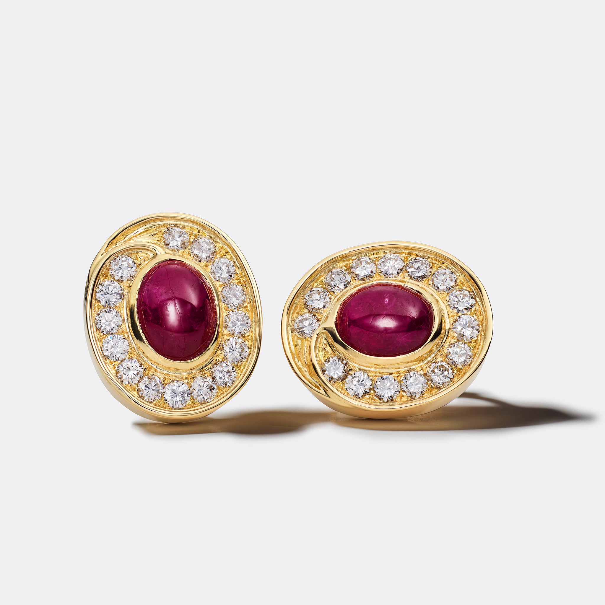 Vintage Ruby Cabochon and Diamond Earrings