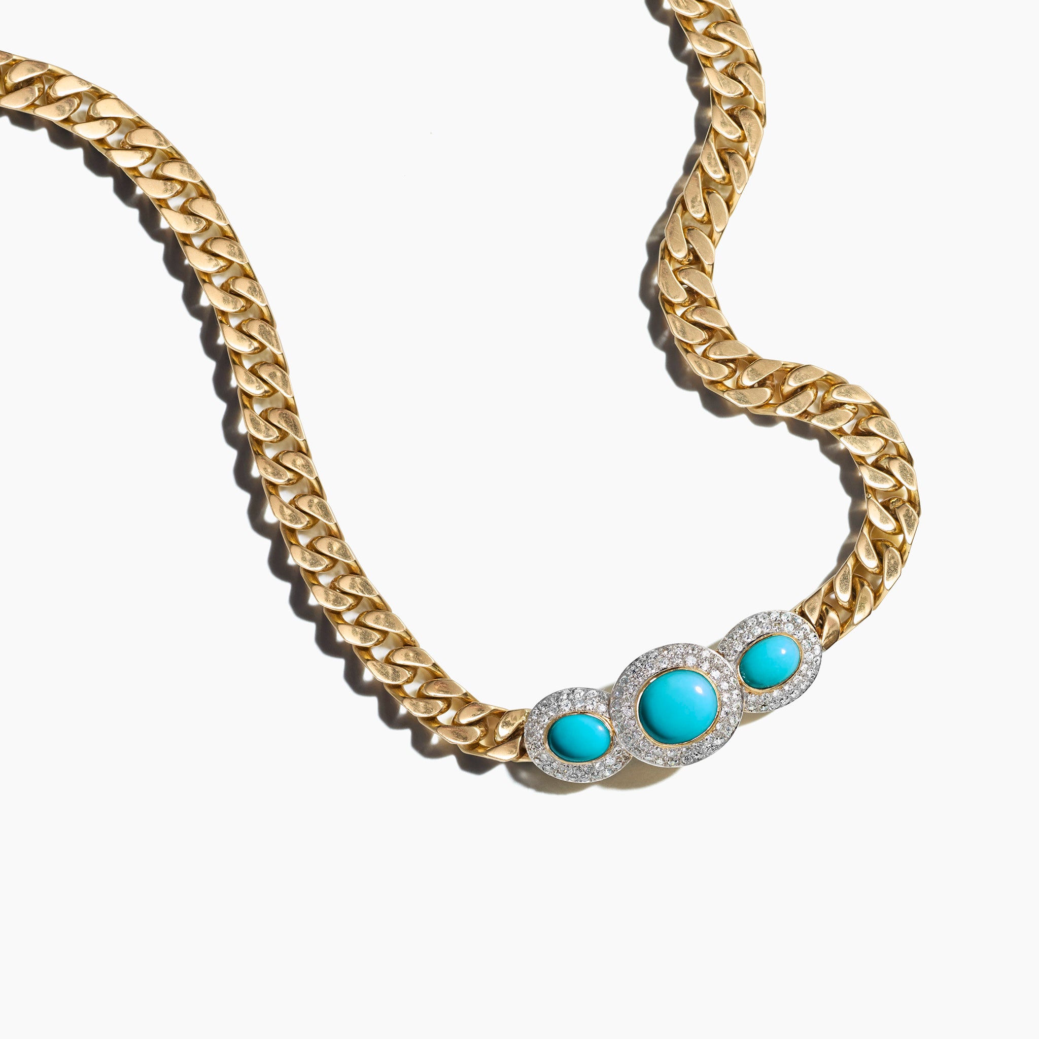 Vintage Turquoise Cabochon & Diamond Curb Chain Choker