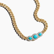 Vintage Turquoise Cabochon & Diamond Curb Chain Choker