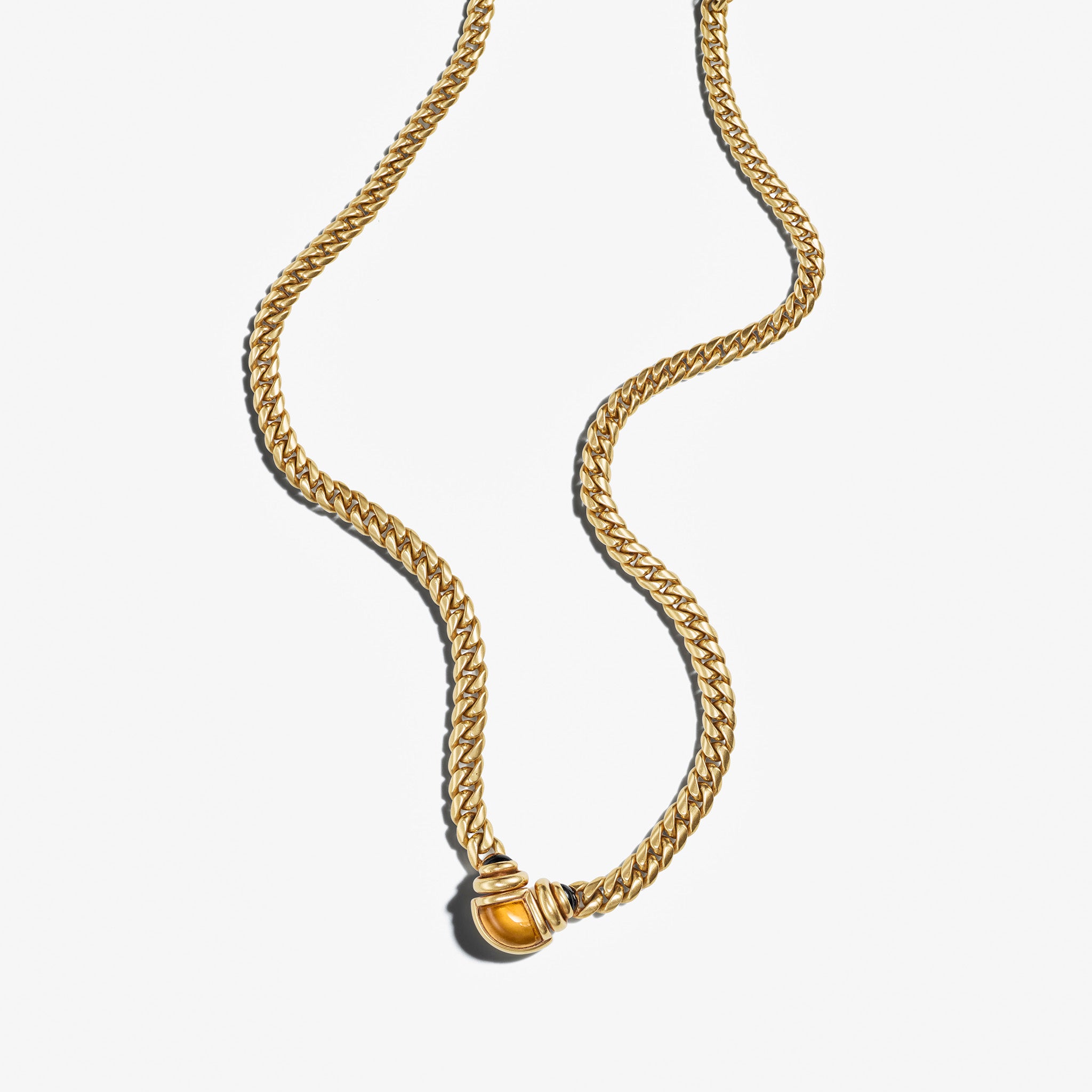 Vintage Bvlgari 1980s Gold Curb Chain Citrine & Sapphire Necklace
